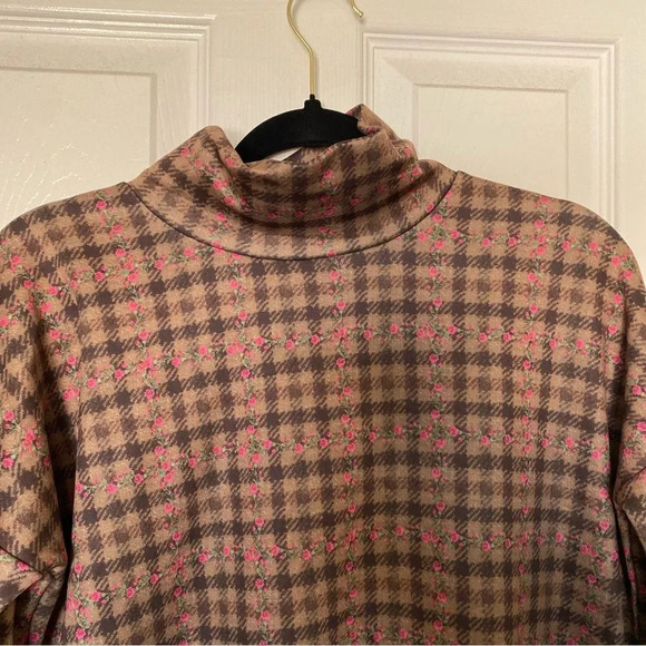 SMITH AND QUINN Rose Plaid Floral Check Mock Neck Dress Elbow Patch Size XS - Picture 3 of 6